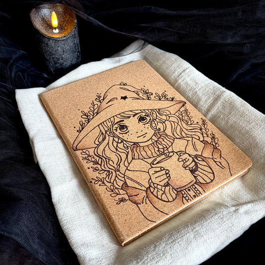 CARNET EN LIEGE SORCIERE & CAFÉ (Grand format 18x25cm)