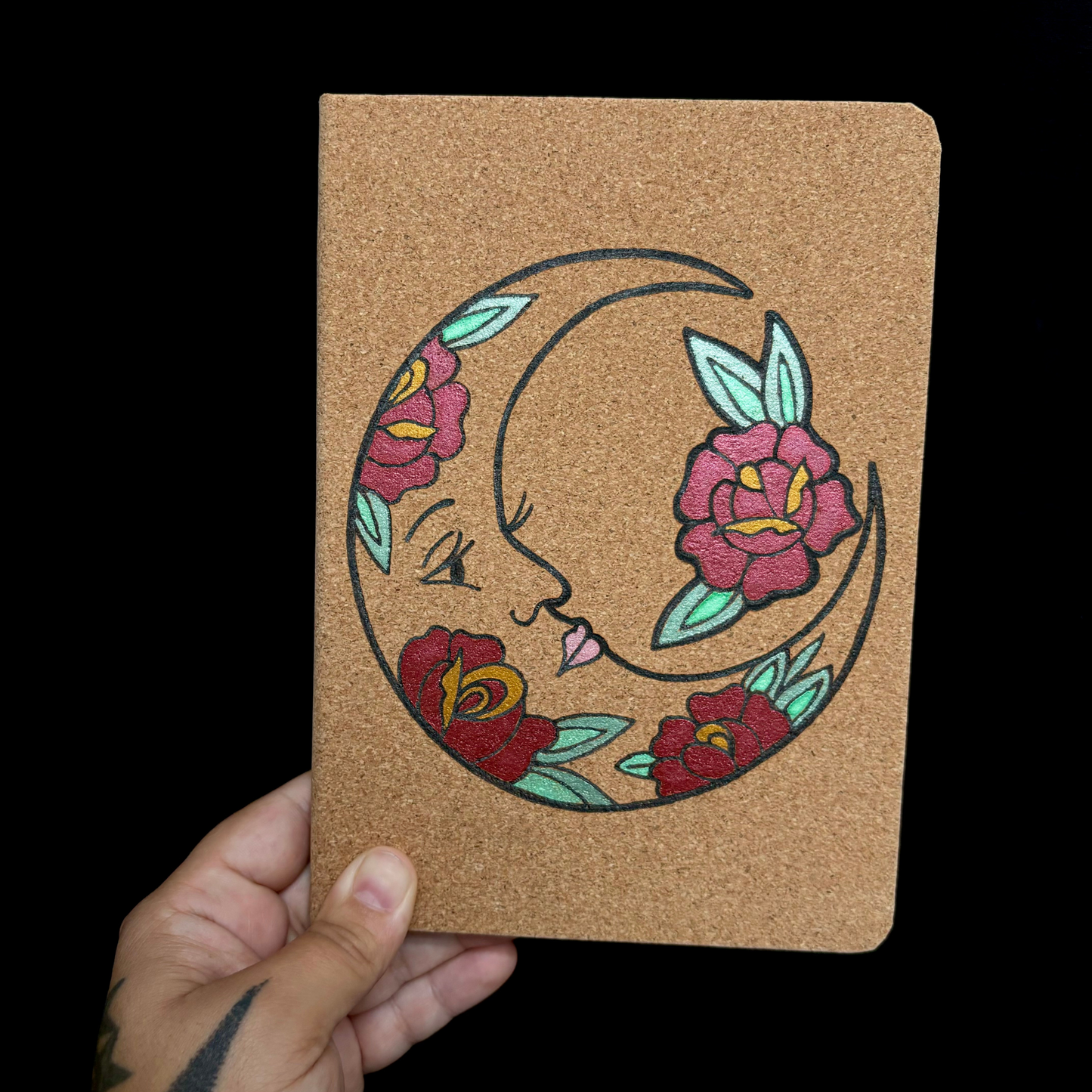 CARNET EN LIEGE LUNE FLEURIE (Format moyen 13x18cm)