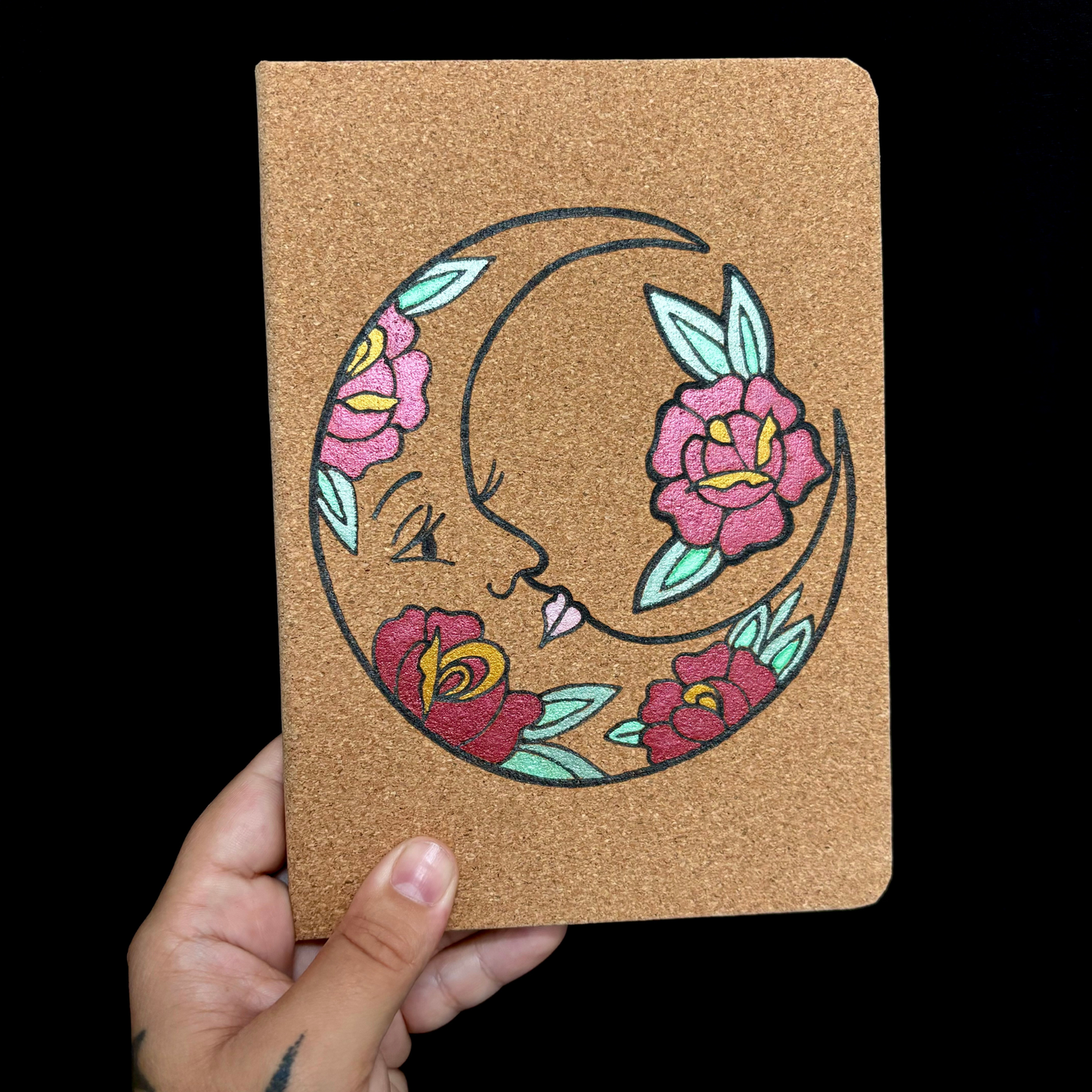 CARNET EN LIEGE LUNE FLEURIE (Format moyen 13x18cm)